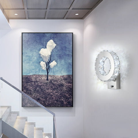 Applique Murale LED Intérieure, Lampe Murale en Cristal, 9W Lumière Blanche Froide 6000K Design Moderne Décoration Luminaire Mural pour Salon Chambre Couloir Salle de Bain 24x20x10CM