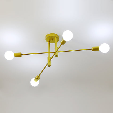 Plafonnier Industriel, Lampe de Plafond Rétro, Doré 4-Lampe E27 Métal Lustres LED Modernes pour Chambre, Salon, Cuisine, Bureau, Café, Restaurant