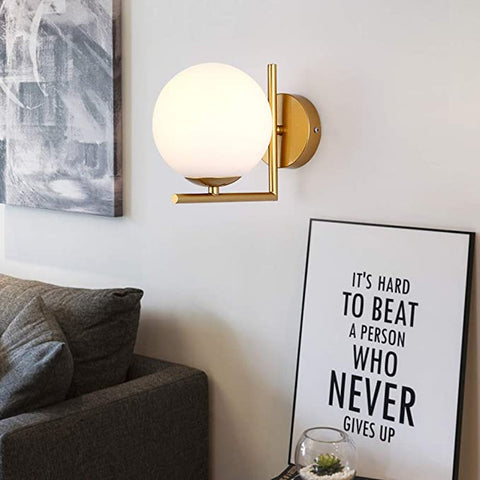 LED Applique Murale, moderne Applique Boule Murale Verre Abat-jour Boule Blanche Lampe de Mur Metal Spots Muraux Intérieur pour Chambre Couloir Cuisine Escalier. (Sans ampoule)