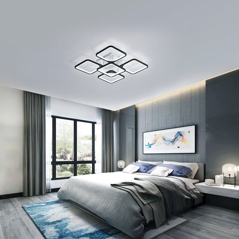 Plafonnier LED Moderne, 4+1 Lumières Plafonnier Acrylique, Éclairage de Plafond Carré Noir 64W 220V, Lamp de plafond Lumière Blanche Froide 6500K pour Salon, Chambre, Étudier (Pas Dimmable)