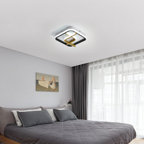 Plafonnier LED Moderne 23W Plafonnier Carré 6000K (Lumière Blanche Froide), Lampe de Plafond Acrylique Adapté à La Salle de Bain, Cuisine, Salon, Chambre (Or Noir)