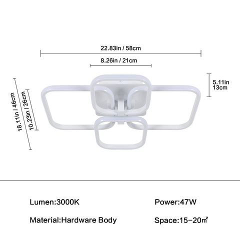 Plafonnier LED, Lampe de Plafond de Salon Moderne, Tricolore-Lumière  3000K, Luminaire Plafonnie Blanc Carré Simple pour Salle de Bureau de Chambre À Coucher, 58X46CM