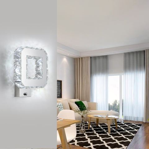 Applique Murale Cristal Intérieur 12W 1080lm Lampe Murale en Cristal LED Moderne Décoration Luminaire Mural pour Chambre à Coucher Salle à Manger Foyer Blanc Froid 6000K