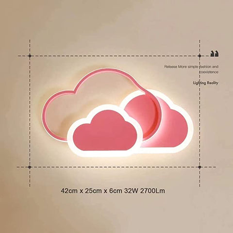 Plafonnier LED, lampe de plafond créatif nuage, 32W 2700lm 42cm, avec dimmable télécommande 3000K, plafonniers rose modernes applique murale pour de salon, couloir et chambre de enfant