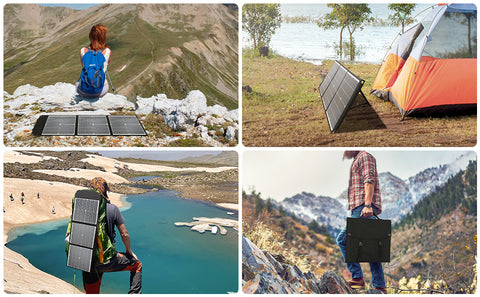 75W Pliable Efficace MonocBN Panneau Solaire, Chargeur Extérieur Voyage Sac Pliant avec 3 Panneaux Solaires DC/ USB/ TYPE-C