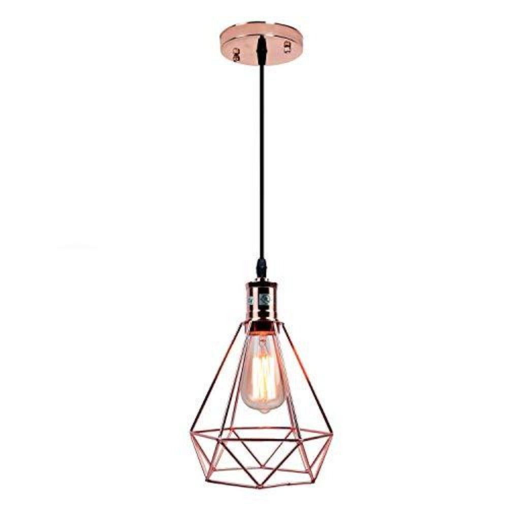 Goeco Luminaire suspendu géométrique vintage pyramide en fil métallique abat-jour plafond luminaire suspendu (or rose)