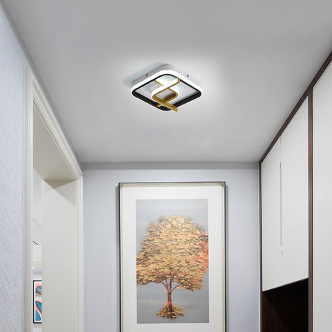 Plafonnier LED Moderne 23W Plafonnier Carré 6000K (Lumière Blanche Froide), Lampe de Plafond Acrylique Adapté à La Salle de Bain, Cuisine, Salon, Chambre (Or Noir)