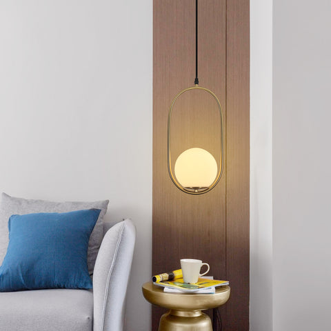 Lustre de chevet minimaliste, design linéaire, lustre en métal, globe en verre unique, petit lustre suspendu, lustre à longue portée Sans Ampoules