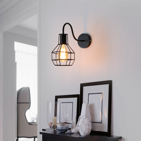 Applique Murale Intérieur, Lampe Murale Rétro, Éclairage Mural Vintage de Cage en métal E27 Noir, pour Cafe Bar Home Decor