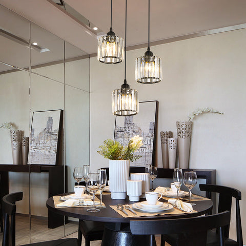 Nordic lustre minimaliste moderne E27 semi-encastré LED plafonnier salle à manger en cristal (rond, 3 lumières)