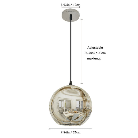 Abat-jour Moderne Miroir Lustre Boule Suspension globe avec fil 120CM,(Argent, 20cm) Ampoule non incluse