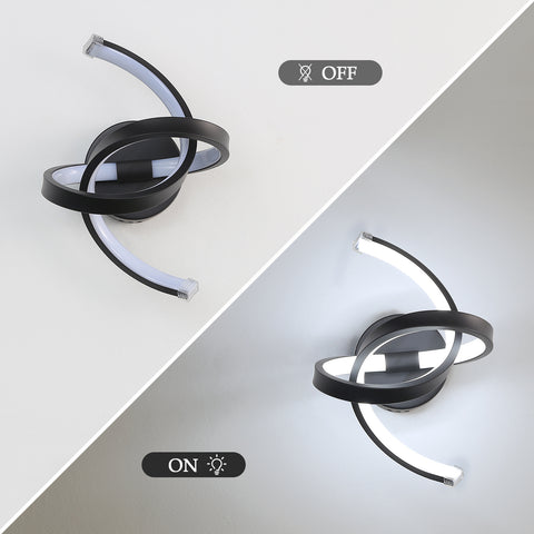 Applique Murale Interieur, 19W Appliques LED Design Courbe, Lampe Murale Moderne en Acryliquel pour Chambre, Salon, Hôtel, Escalier, Allée, Noir Couleur, lumière blanche froide