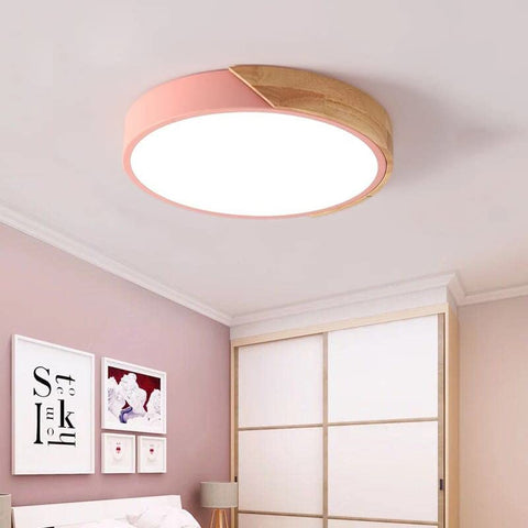 LED Plafonnier, 24W plafonnier bois Moderne Rond Blanc Froid 6000K Ø30*5CM Chambre la Cuisine le Salon le Balcon et le Couloir