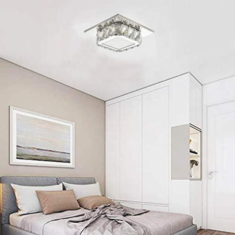 LED Plafonnier Cristal, Lampe de Plafond Cristal, Lustre en Cristal 12W pour couloir, chambre à coucher, cuisine, chambre d'enfant 6000K (Wihte Froid ) (Couche unique)