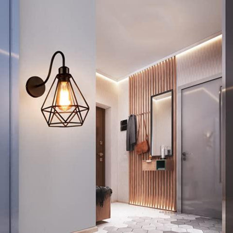 Appliques Murales Vintage Industrielle Noir Diamant Cage en Métal Plafonnier Luminaire E27 Edison Rétro Applique Intérieure Décoration pour Salon Cuisine Couloir Chambre Café Bar 1 Pack