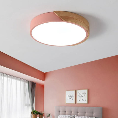 LED Plafonnier, 24W plafonnier bois Moderne Rond Blanc Froid 6000K Ø30*5CM Chambre la Cuisine le Salon le Balcon et le Couloir