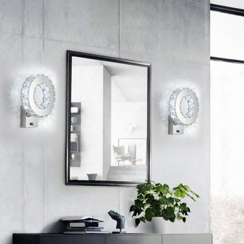 Applique Murale LED Intérieure, Lampe Murale en Cristal, 9W Lumière Blanche Froide 6000K Design Moderne Décoration Luminaire Mural pour Salon Chambre Couloir Salle de Bain 24x20x10CM