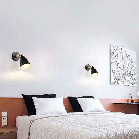 Appliques Murales Interieur Rétro, Lampe Murale Vintage Industriel E27, Spots Muraux en Métal Bois pour Chambre, Balcon, Couloir, Cuisine, Escalier (Noir)