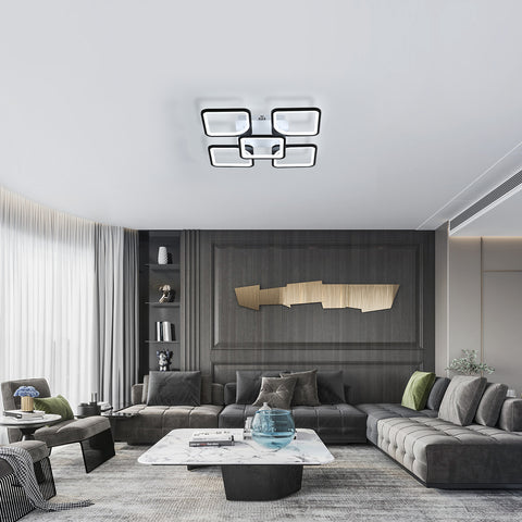 Plafonnier LED Moderne, 4+1 Lumières Plafonnier Acrylique, Éclairage de Plafond Carré Noir 64W 220V, Lamp de plafond Lumière Blanche Froide 6500K pour Salon, Chambre, Étudier (Pas Dimmable)