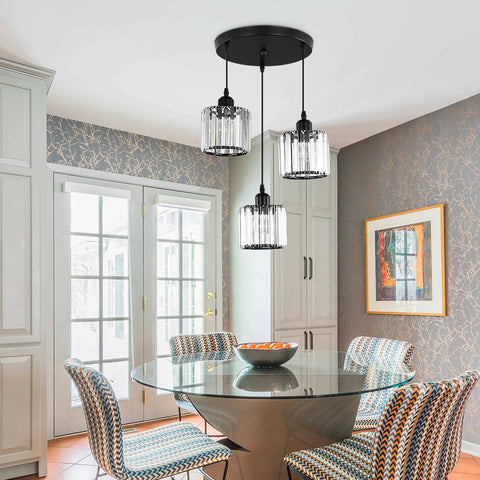 Nordic lustre minimaliste moderne E27 semi-encastré LED plafonnier salle à manger en cristal (rond, 3 lumières)