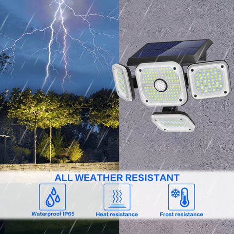 Lampe Solaire Exterieur Detecteur de Mouvement, 4 Têtes 231 LED Lumiere Solaire Exterieur avec Télécommande IP65 Étanche Eclairage Exterieur Solaire 3 Modes Spot Projecteur LED Solaire Jardin Blanc froid