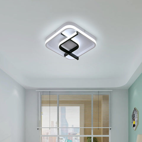 Plafonnier Carré Moderne, 24CM Noir Et Blanc Plafonnier Led à Géométrie, 23W 6000K Lumière Blanche Froide Plafonnier Led Acrylique, pour Chambre Salon Couloir Balcon