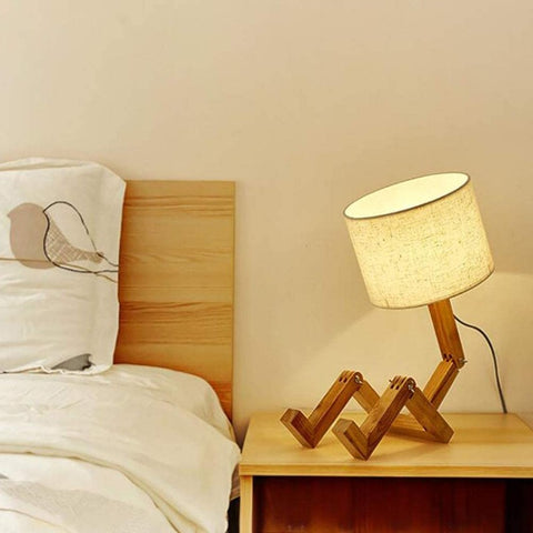 Creative Lampe de table LED en bois massif Robot Lampes de chevet pour les chambres Bureau d'étude européenne Style Chambre Lampe Hôtel Petit Lampe de table W22cm * H44
