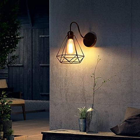 Appliques Murales Vintage Industrielle Noir Diamant Cage en Métal Plafonnier Luminaire E27 Edison Rétro Applique Intérieure Décoration pour Salon Cuisine Couloir Chambre Café Bar 1 Pack
