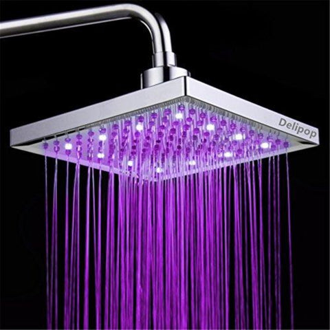 Pommeau de Douche Led, 8 pouces Carre Contrôle de la Température, 3 Changement de Couleur ABS Chrome Terminé, 12pcs Led Pommeau de Douche pour la Salle de bai