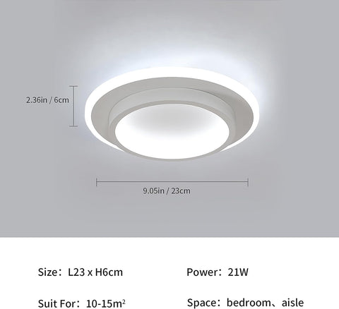 Plafonnier LED 21W Design moderne Rond Lampe de Plafond Blanc Froid 6000K Pour salon chambre à coucher salle à manger bureau Blanc