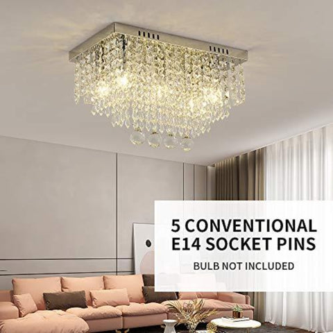Plafonnier en Cristal, Lumières de Lustre en Cristal, 5 lumières Plafonnier Chrome De Rectangle pour Lustre, Salle à manger, Chambre à Coucher, Salon, Bureau Taille: L45cm W25cm H28cm