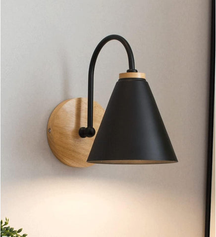 Applique de Chevet Bois Scandinave Lampe murale Avec ampoule 5W E27 Blanc Chaud 3000K Pour chambre à coucher, salon, couloir, entrée Noir