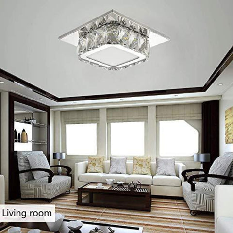 LED Plafonnier Cristal, Lampe de Plafond Cristal, Lustre en Cristal 12W pour couloir, chambre à coucher, cuisine, chambre d'enfant 6000K (Wihte Froid ) (Couche unique)