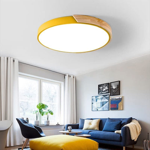 LED Plafonnier, 24W plafonnier bois Moderne Rond Blanc Froid 6000K Ø30*5CM Chambre la Cuisine le Salon le Balcon et le Couloir