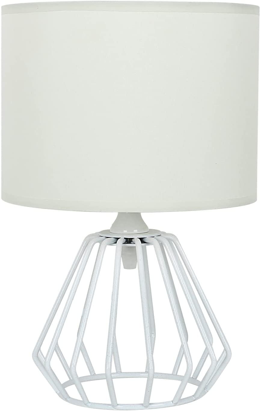 Lampe de Chevet, Lampe de Table avec Base Ajourée et Abat-jour en Tissu Blanc, Lampe de Bureau Minimaliste pour Chambre Salon Bureau (Ampoule E27 Non Incluse)