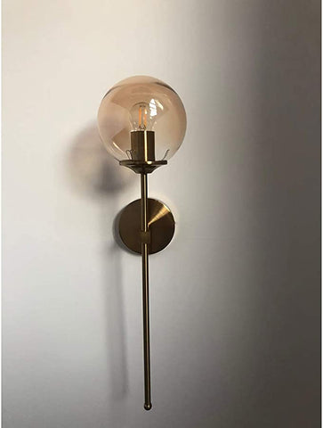 Applique murale industrielle vintage, globe en verre Ambre avec applique murale dorée à bras long, applique murale dorée pour chevet (Ambre) E14 ,（ampoule non incluse）
