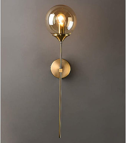 Applique murale industrielle vintage, globe en verre Ambre avec applique murale dorée à bras long, applique murale dorée pour chevet (Ambre) E14 ,（ampoule non incluse）