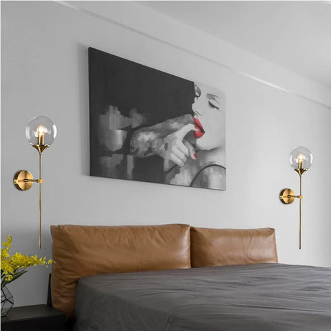 Nordique moderne verre applique E14 or LED fond applique murale pour cuisine salle de bain luminaire intérieur décor à la maison (transparente)