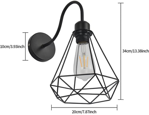 Appliques Murales Vintage Industrielle Noir Diamant Cage en Métal Plafonnier Luminaire E27 Edison Rétro Applique Intérieure Décoration pour Salon Cuisine Couloir Chambre Café Bar 1 Pack
