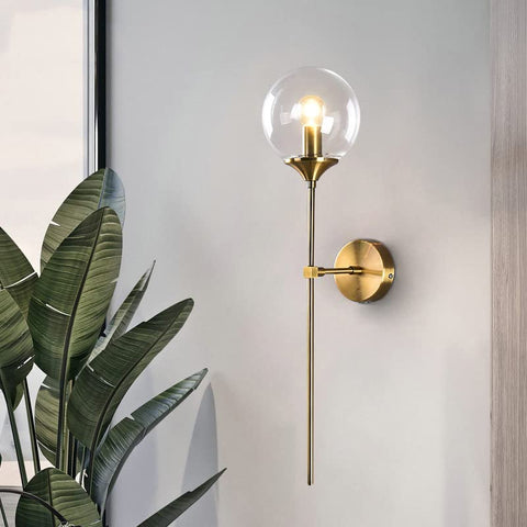 Nordique moderne verre applique E14 or LED fond applique murale pour cuisine salle de bain luminaire intérieur décor à la maison (transparente)