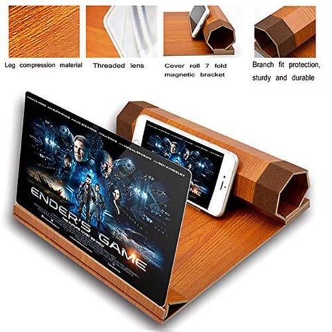 Loupe d'écran de téléphone portable pliable en bois massif, convient pour regarder des vidéos de film sur tous les smartphones, cadeau de Noël