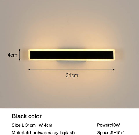 Applique Murale LED Dimmable Moderne Forme de ligne Lampe murale 3000K/4000K/6000K Pour chambre à coucher, salon, couloir, entrée Noir