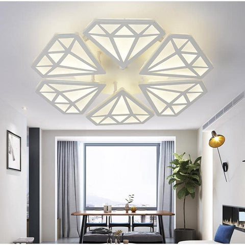 Plafonnier LED Moderne, 60W Plafonnier salon à diamant, Lustre de Plafond pour Chambre Salon Salle à Manger (lumière blanche chaude 6 Têtes)