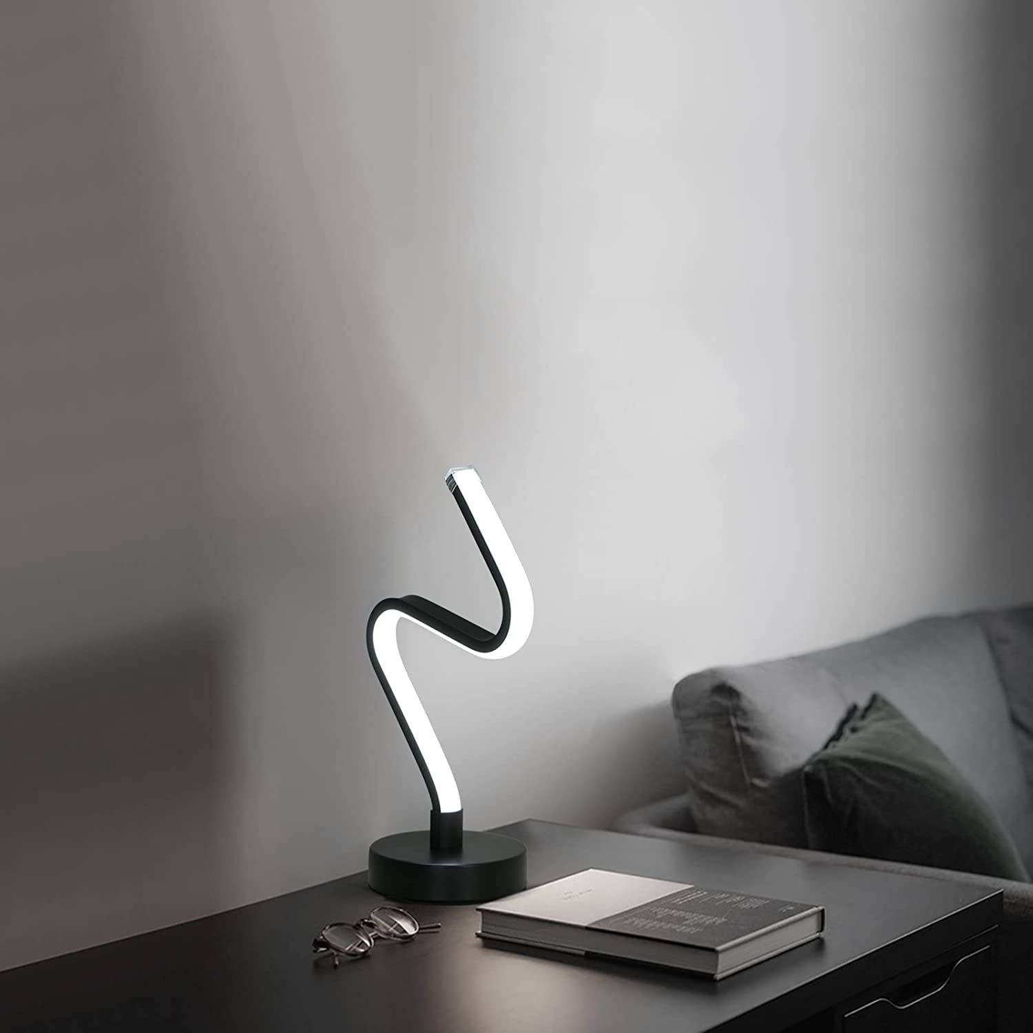 Lampe de table LED en spirale, lampe de chevet en aluminium noir 