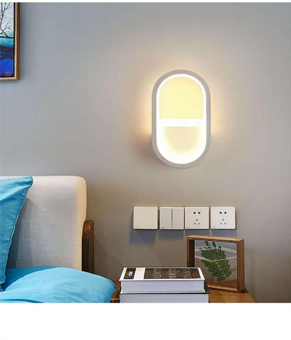 Applique Murale LED Moderne, 3000K, 4000K, 6000K Lampe Murale Réglable 3 Couleurs, Éclairage Mural Interieur Ovale 10W pour Couloir, Chambre, Salon (Commande de Commutateur) Blanc