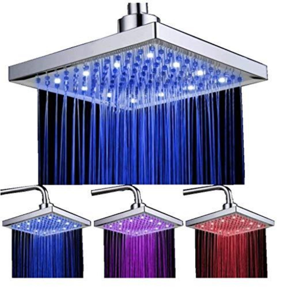 Pommeau de Douche Led, 8 pouces Carre Contrôle de la Température, 3 Changement de Couleur ABS Chrome Terminé, 12pcs Led Pommeau de Douche pour la Salle de bai