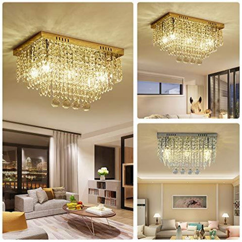 Plafonnier en Cristal, Lumières de Lustre en Cristal, 5 lumières Plafonnier Chrome De Rectangle pour Lustre, Salle à manger, Chambre à Coucher, Salon, Bureau Taille: L45cm W25cm H28cm
