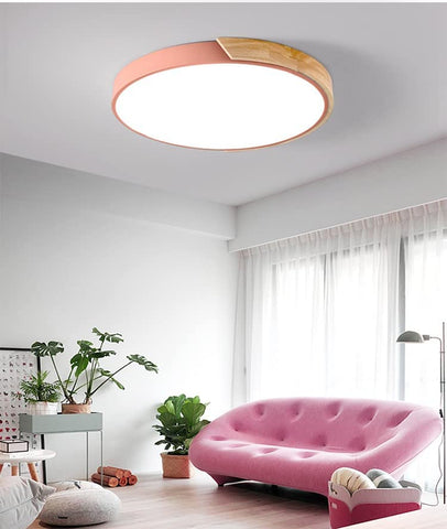 LED Plafonnier, 24W plafonnier bois Moderne Rond Blanc Froid 6000K Ø30*5CM Chambre la Cuisine le Salon le Balcon et le Couloir