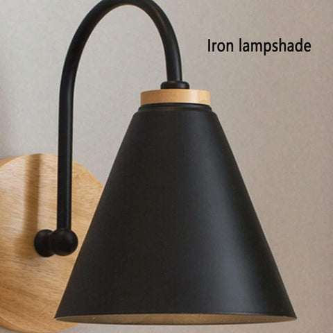 Applique de Chevet Bois Scandinave Lampe murale Avec ampoule 5W E27 Blanc Chaud 3000K Pour chambre à coucher, salon, couloir, entrée Noir
