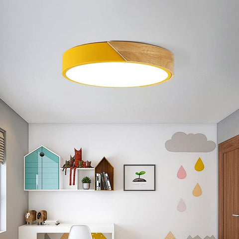 LED Plafonnier, 24W plafonnier bois Moderne Rond Blanc Froid 6000K Ø30*5CM Chambre la Cuisine le Salon le Balcon et le Couloir